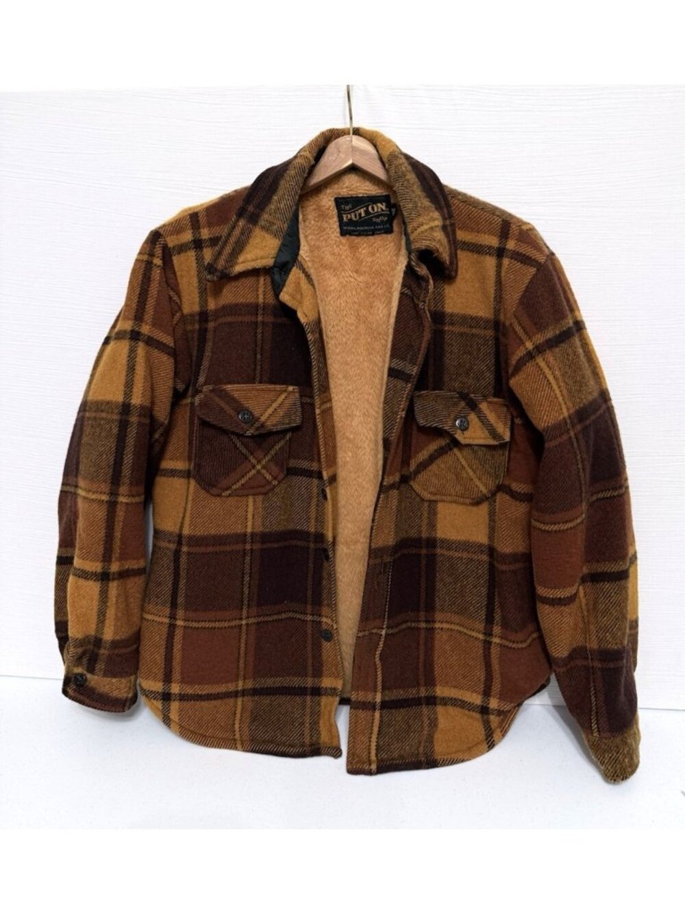 VTG Sears Jacket Men 38 Wool Put On Shop Windowpane Plaid Shacket 60s USA FLAW